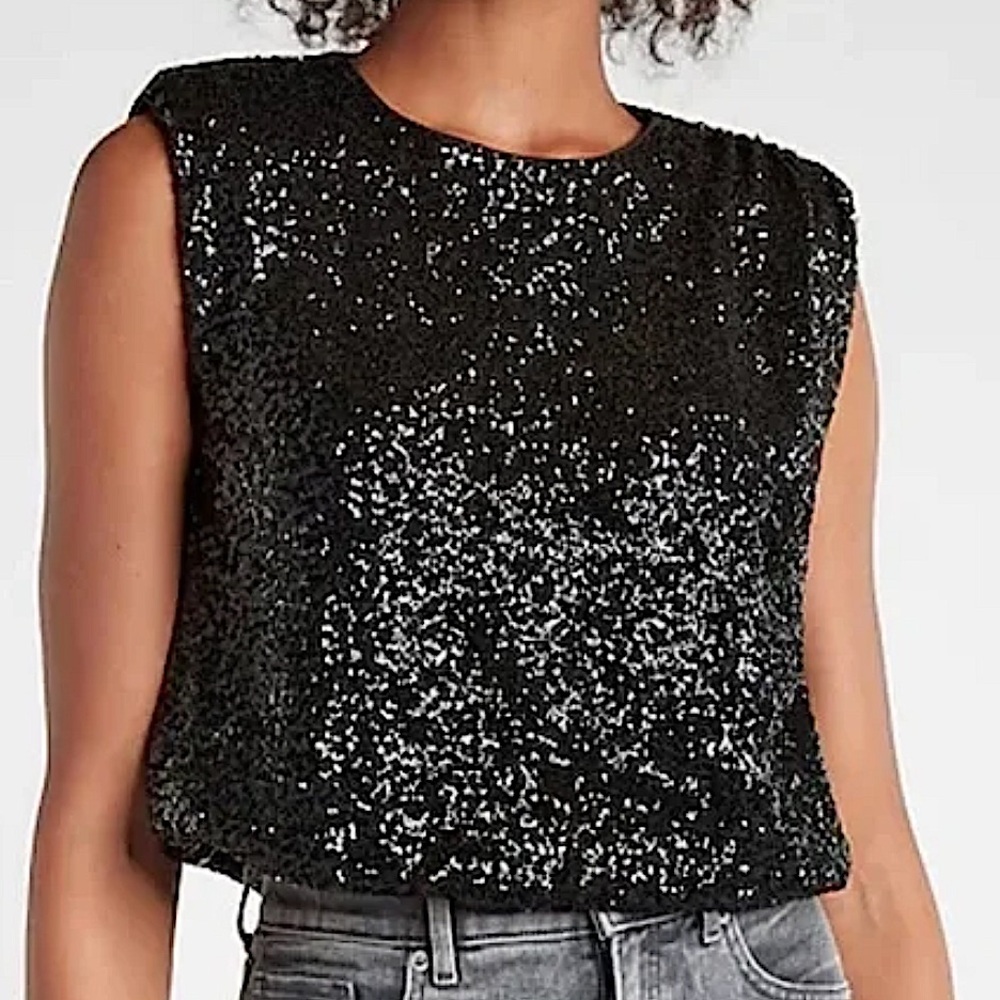 Express ruched one shoulder short sequin top